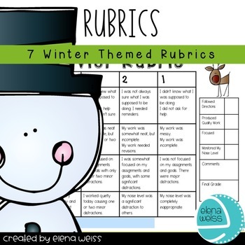 Preview of Rubrics: Writing (3), Homework, Groups, Behavior and Presentation-Winter Theme