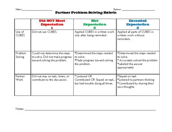Preview of Rubric: Partner problem solving with CUBES