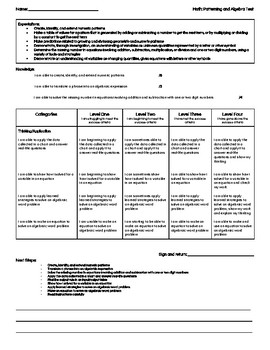 Preview of Rubric: Patterning and Algebra Test