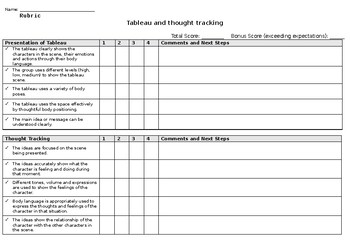 Preview of Rubric - Tableau (freeze/ frozen image) & Thought Tracking