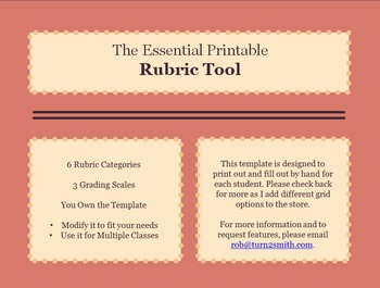 Preview of The Essential Printable Rubric Tool: 6 Column Headers & 3 Grading Categories