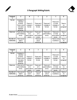 Preview of Rubric for 4 Paragraph Writing