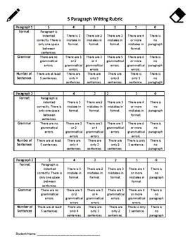 Rubric for 5 Paragraph Writing by Planning with Pascal | TPT