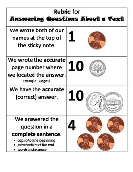 Preview of Rubric for Partner Engagement Activity "Locating Answers in Text"