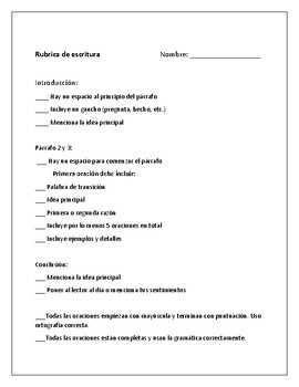 Preview of Rubrica de escritura - ensayo expositivo / Expository Rubric