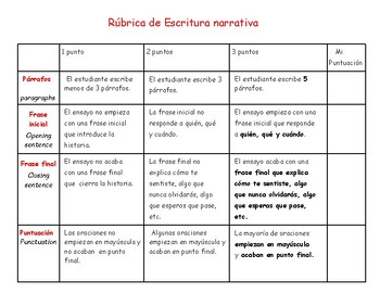 Preview of Rúbrica Escritura Narrativa (PDF) *Spanish, Essay, Bilingual, Dual Language*