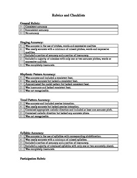 Preview of Rubrics and Checklists for the General Music Teacher