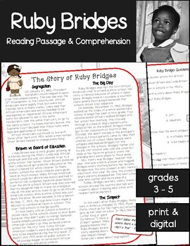 Preview of Ruby Bridges Biography Reading Comprehension