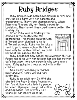 Ruby Bridges Differentiated Comprehension Passages | TpT