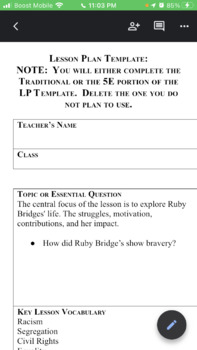 Preview of Ruby Bridges Lesson Plan 