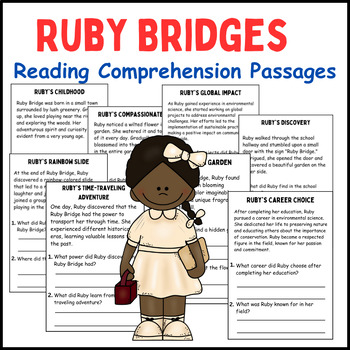 Preview of Ruby Bridges Reading Comprehension Paired Passages Close Reading Activities