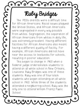 Ruby Bridges Reading Passage and Comprehension Questions 