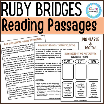 Preview of Ruby Bridges Reading passages,women's History Month Reading comprehension, craft