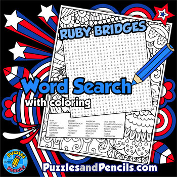 Preview of Ruby Bridges Word Search Puzzle with Coloring | Black History Month Wordsearch