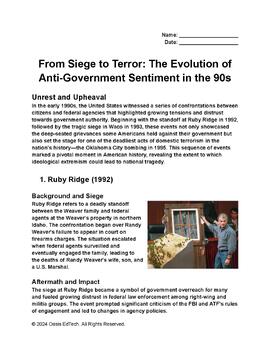 Preview of Ruby Ridge, Waco, and the Oklahoma City Bombing Worksheet