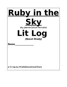 Preview of Ruby in the Sky Lit Log (Novel Study)