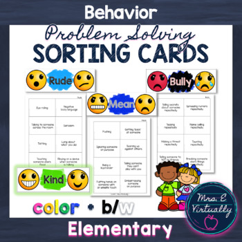 Preview of Rude, Mean, Bully Behavior Problem Solving Sorting Game Cards + Kind