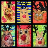 Rudolph Painted Paper Guided art lesson, Christmas Art Les