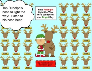 Preview of Rudolph, Reindeer, & Christmas Themed SMART Board Attendance w/ Sound and Anim.