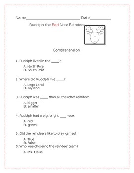 Preview of Rudolph the Red Nose Reindeer Comprehension Questions