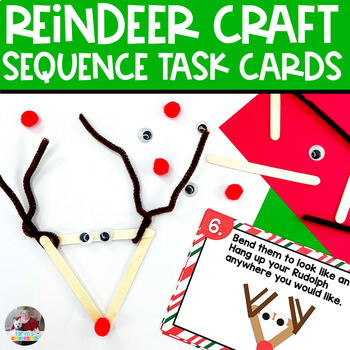 Preview of Reindeer Craft |  Christmas Following Directions Task Cards | December Crafts