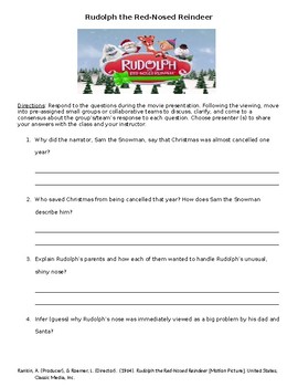 Preview of Rudolph the Red-Nosed Reindeer- Movie Activity
