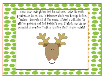 Rudolph's Missing Nose {A Christmas Addition Activity} by Kim Smith