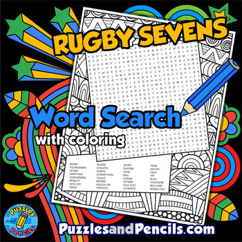 Preview of Rugby Sevens Word Search Puzzle Activity with Coloring | Summer Games Wordsearch