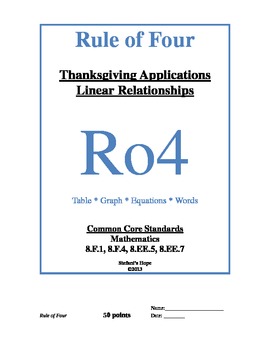 Preview of Rule of Four: Thanksgiving Packet Linear Rates 8.F 8.EE Common Core