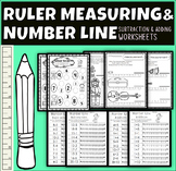 Ruler measuring & Number Line: Subtraction, Adding Worksheets.