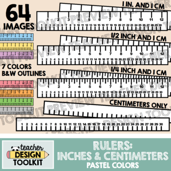 Preview of Rulers Clip Art: Inches and Centimeters Combined (Pastel Colors)