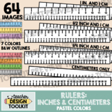 Rulers Clip Art: Inches and Centimeters Combined (Pastel Colors)