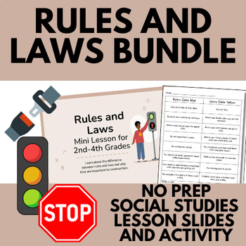 Preview of Rules and Laws Slides and Worksheet, Social Studies No Prep Lesson Activities