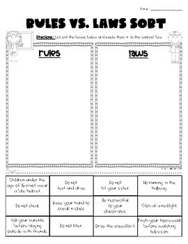 Rules and Laws Sort Printable by Miss Zees Activities | TpT