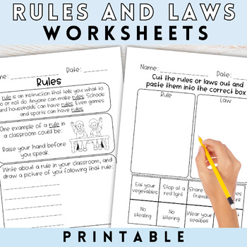 Preview of Rules and Laws Worksheets | Social Studies Second Grade Worksheets