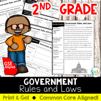 Preview of Rules and Laws in Government Reading Packet *2nd GRADE* (SS2CG1) GSE Aligned
