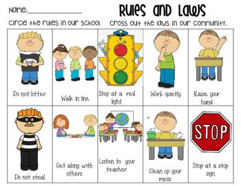 Rules and Laws worksheet by Teaching Kids 1st | Teachers Pay Teachers