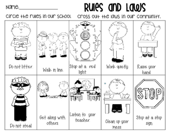 rules and laws worksheet by teaching kids 1st teachers pay teachers