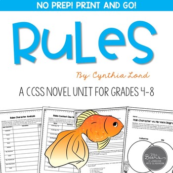Preview of Rules Novel Study Unit - Common Core Aligned