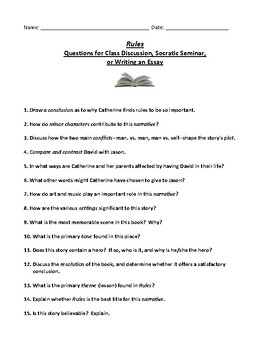Preview of Rules by Cynthia Lord: Questions for Class Discussion or Socratic Seminar