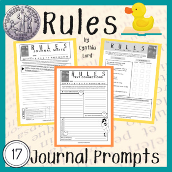 Preview of Rules by Cynthia Lord Reader Response Journal (17 Prompts + Writing Rubric)