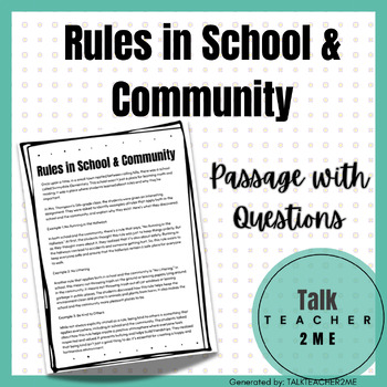 Preview of Rules in School & Community Reading Passage with Comprehension Questions
