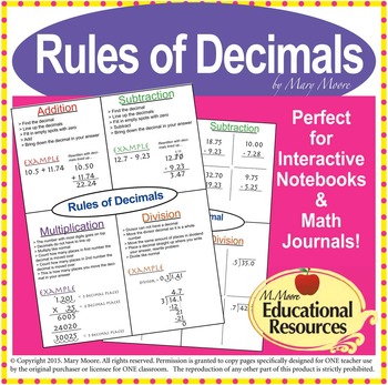 Preview of Rules of Decimals Lesson Freebie with Guided Notes