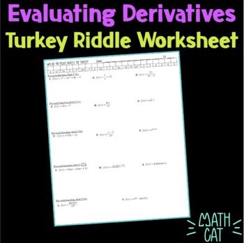 Preview of Evaluating Derivatives Turkey Riddle Worksheet