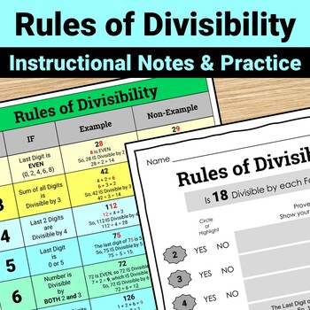 Preview of Rules of Divisibility Instructional Notes and Practice Worksheet