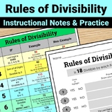 Rules of Divisibility Instructional Notes and Practice Worksheet