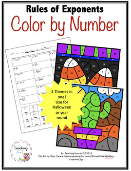 Preview of Rules of Exponents Color by Number Halloween and Cactus-Themed Activity