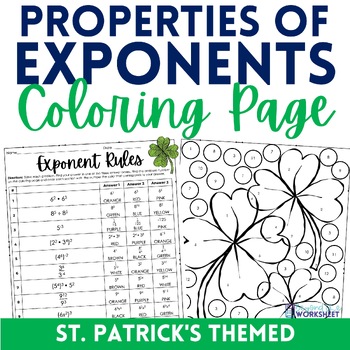 Preview of Exponent Rules Coloring Worksheet | St. Patrick's Day Math Activity