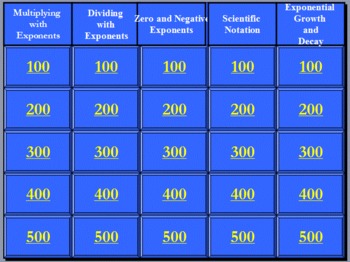 Preview of Rules of Exponents Jeopardy Game!