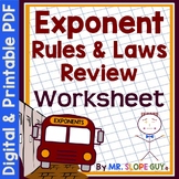 Rules of Exponents: Unit Review Worksheet "Exponent Laws"